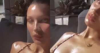 Bella Hadid flaunts cleavage in bikini Instagram clip after sister Gigi’s baby news makes headlines