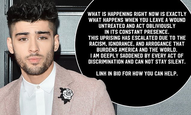 Zayn Malik ‘deeply saddened’ by George Floyd killing as he posts statement amid nationwide protests