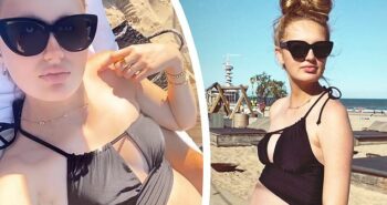 Romee Strijd proudly bares her baby bump in cutaway suit while soaking up the sun on beach trip