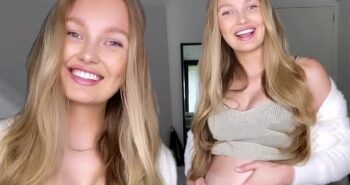 Romee Strijd talks connecting with her soon-to-be-born baby as she caresses her blossoming baby bump