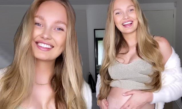 Romee Strijd talks connecting with her soon-to-be-born baby as she caresses her blossoming baby bump