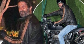 Gerard Butler departs Nobu Malibu on a motorbike
